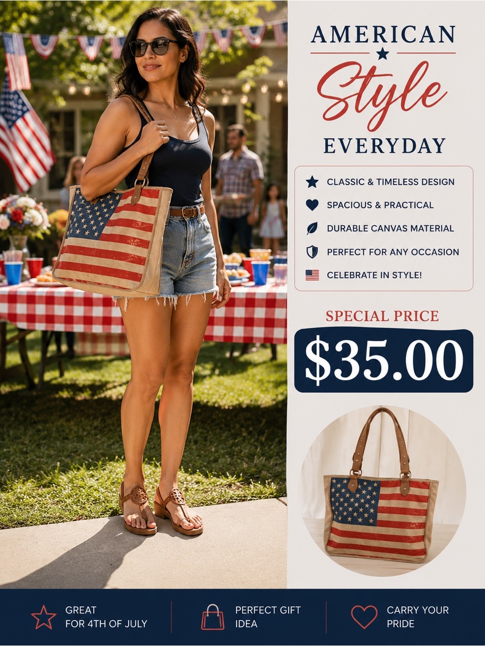 Montana West Patriotic American Flag Canvas Tote - Red, White & Blue 4th of July